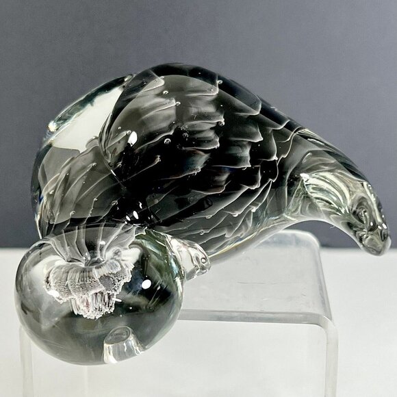 FM‎ Ronneby Konstglas Art Glass Bird Paperweight Fumato Glass Sweden - Picture 10 of 12